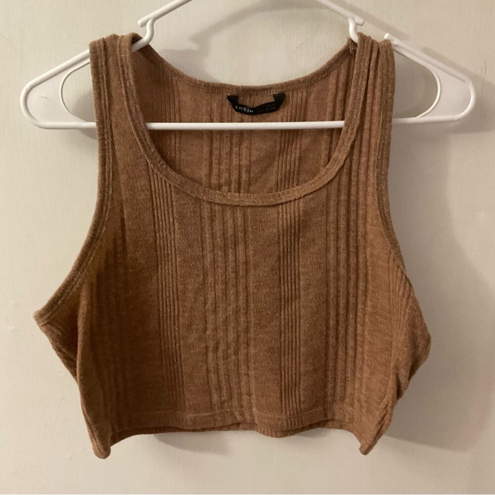SHEIN Brown Crop Crewneck Vest Tank Sweater L Academia Casual Corporate Siren